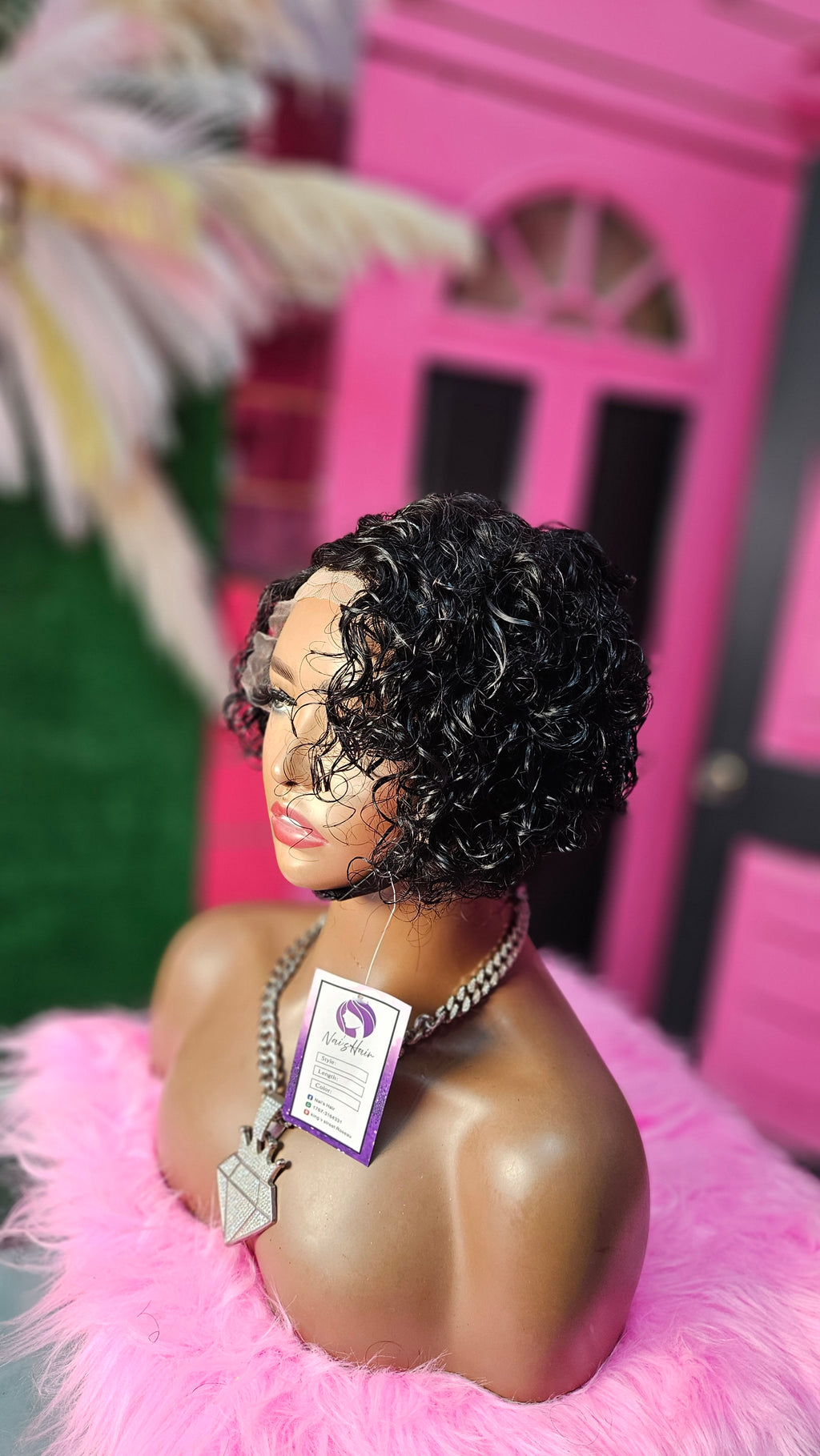 6" 13x1 C-part Pixie curly bob wig