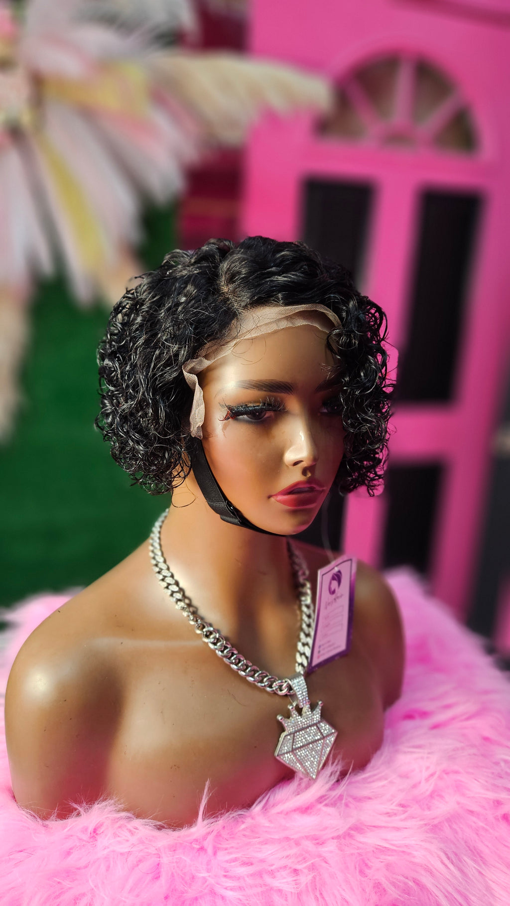 6" 13x1 C-part Pixie curly bob wig