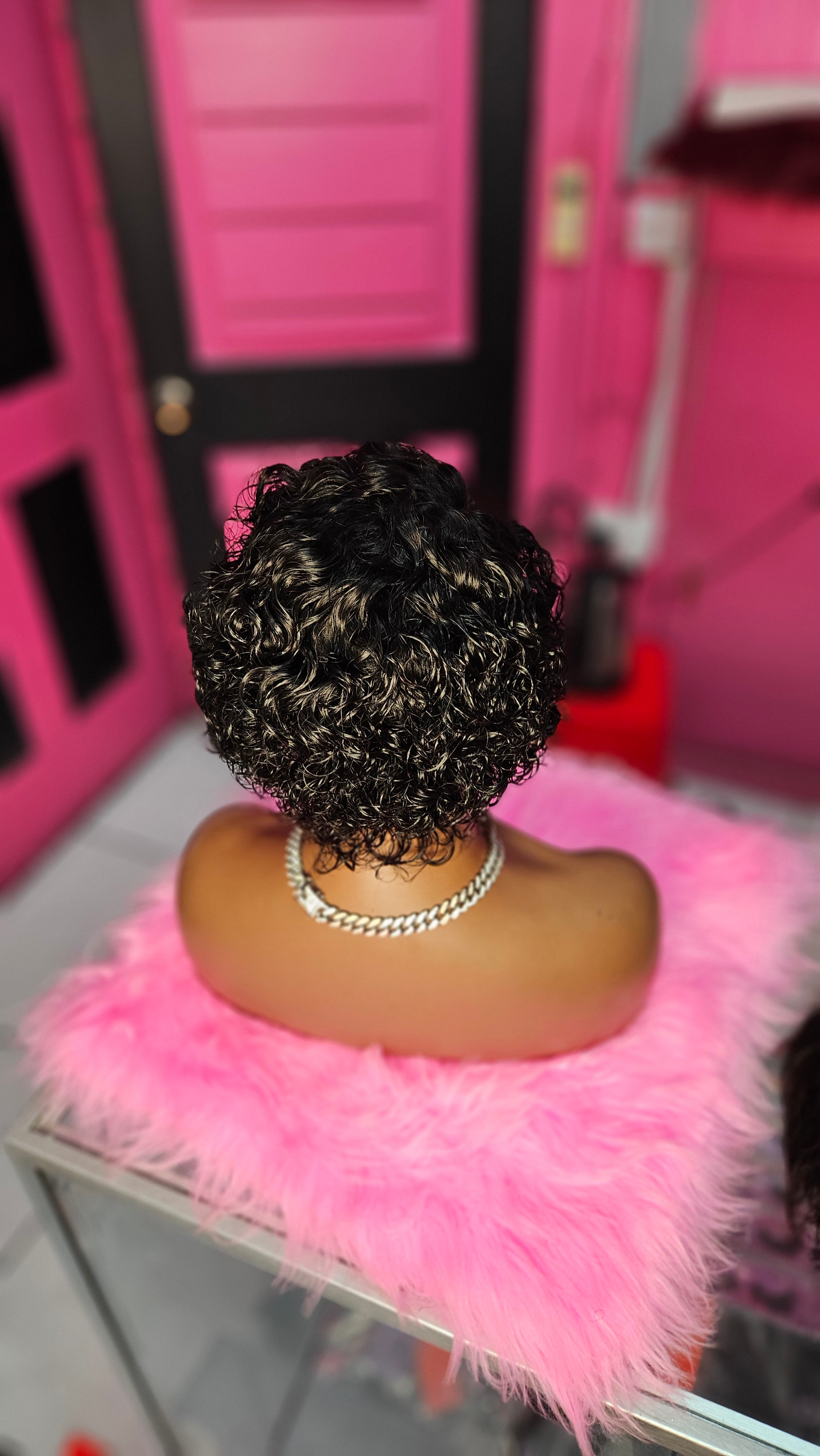 6" 13x1 C-part Pixie curly bob wig