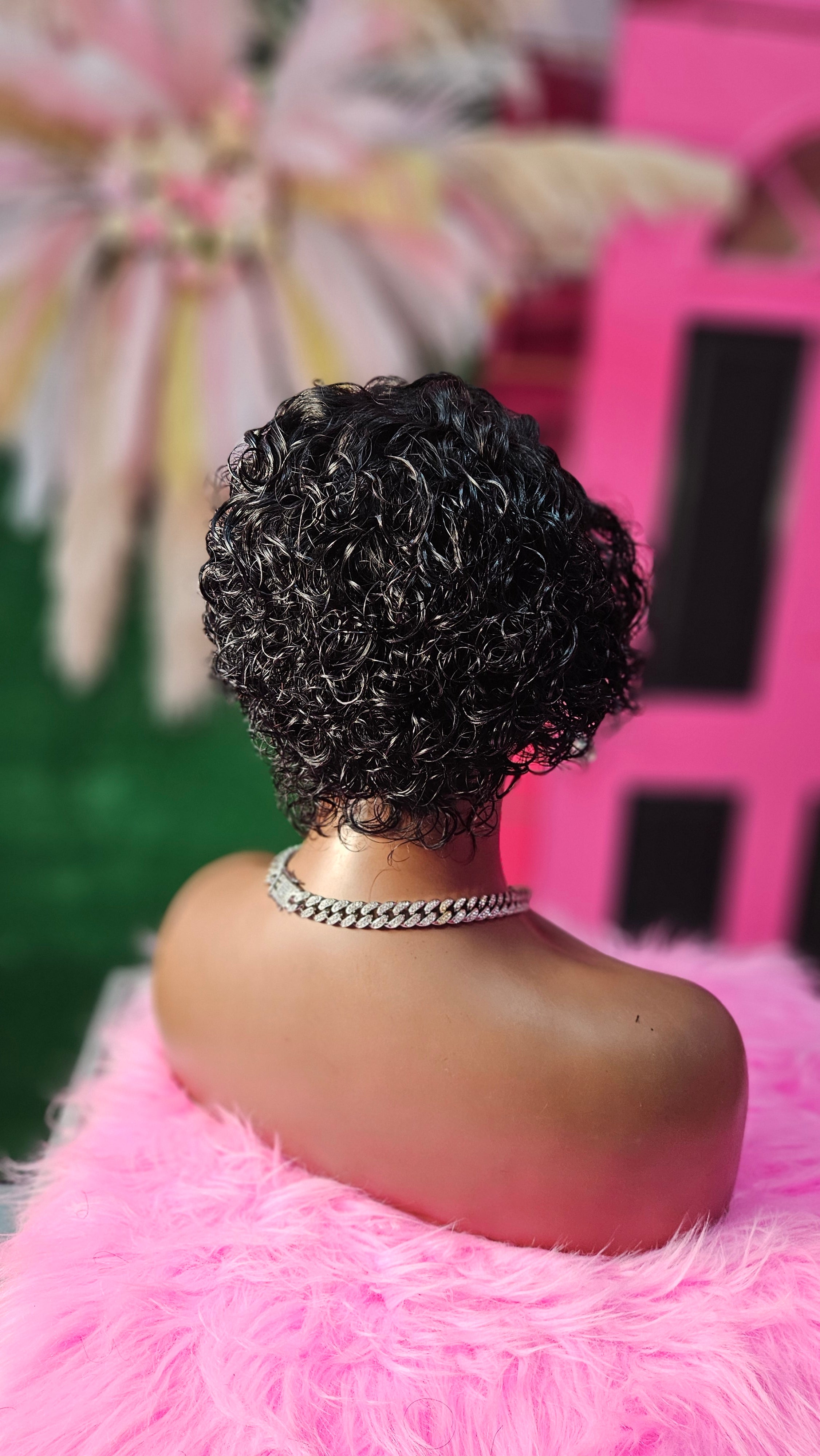6" 13x1 C-part Pixie curly bob wig